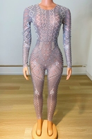 Justaucorps Transparent à paillettes et perles pour femmes, combinaison une pièce moulante à paillettes
