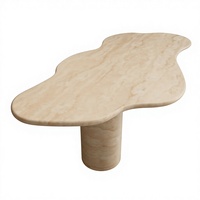 Table à manger longue et irrégulière de style Wabi-Sabi en marbre Cammy Stone, style rétro du milieu du siècle, pour la maison ou les réunions