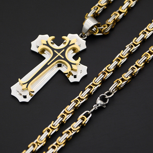 Y184 venta al por mayor Collar De Acero Inoxidable 316L 18K chapado en oro cadena de <span class=keywords><strong>bicicleta</strong></span> capas dobles Cruz de oro hombres collares de joyería fina - Product Image 3