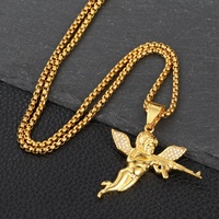 Collar con colgante de Ángel de la venganza, conjunto de diamantes bañados en oro, joyería de titanio, joyería de HIPHOP