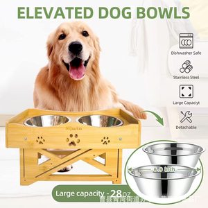 Soporte de madera para alimentar mascotas con dos tazones y altura ajustable para perros y gatos - Product Image 3