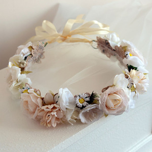 SLBRIDAL Couronne de fleurs artificielles faite à la main, voiles et accessoires de mariage pour la mariée, pour femmes, pour les fêtes - Product Image 5