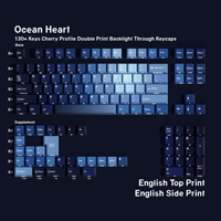 130 touches Ocean Heart PBT, profil Cherry, double injection, dégradé bleu translucide, multilingues