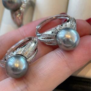 Tahiti Platinum Grey 10-11mm <b>Large</b> Face Flawless Precision S925 Ring Natural Sea Inlay Fashionable and Trendy with <b>Gift</b> <b>Box</b> - Product Image 3