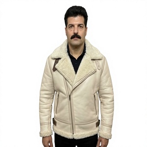 Vestes en cuir de mouton pour hommes avec col montant, manches en fourrure, finition grainée, logo personnalisable, imperméables à l'avant - Product Image 6