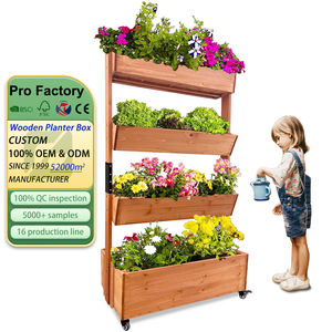 Fioriera verticale in legno a 4 livelli con ruote interne/esterne da giardino rialzate per <span class=keywords><strong>balcone</strong></span> vasi da giardinaggio per verdure - Product Image 1