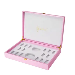 Custom Wholesale Pink leather Gift Package Packing Packaging leather wooden box with hinged lid