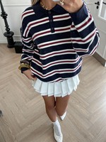 Pull en maille rayé à col polo pour femme, manches longues, patte de boutonnage, décontracté, personnalisable OEM ODM, vente en gros, fabricant d'usine