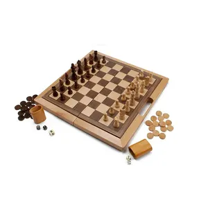 Juego de mesa de madera plegable 3 en 1, damas y ajedrez, de lujo, alta calidad, promoción
