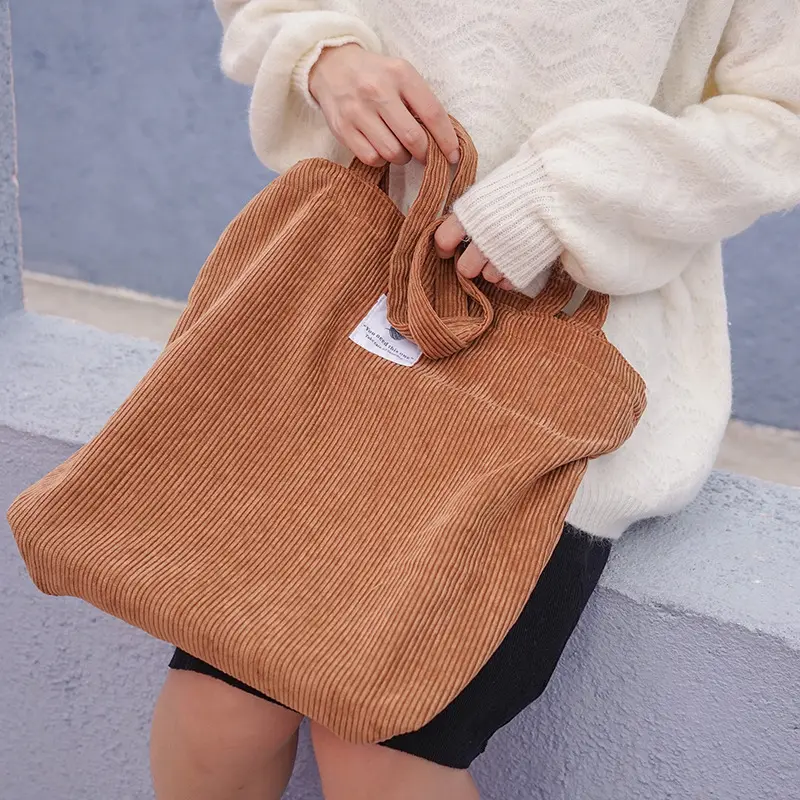 शॉपिंग बैग महिला कैनवास कपड़े के बैग कंधे पर्यावरण भंडारण हैंडबैग पुन: प्रयोज्य Foldable पारिस्थितिकी महिलाओं कॉरडरॉय Totes बैग