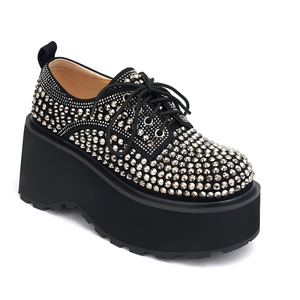 WETKISS Chaussures <span class=keywords><strong>plateforme</strong></span> de luxe entièrement cloutées pour femme, style punk gothique, richement ornées de strass, type Oxford <span class=keywords><strong>Creepers</strong></span>, à lacets - Product Image 1