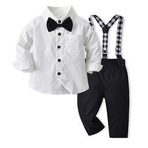 Ensemble deux pièces de style coréen pour enfants, chemise blanche à manches longues + pantalon à bretelles, costume pour garçons de 5 ans - Product Image 3