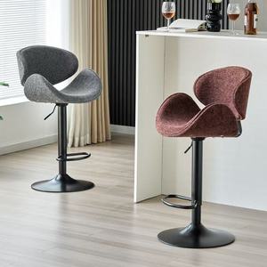 Modern Luxury Coral Velvet Fabric Counter Height High <b>Stool</b> Rotating Design for Bars Kitchens & Restaurants - Product Image 1