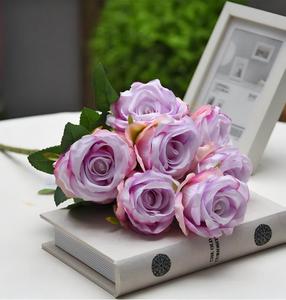 Vente en gros vrac Automne Automne Couleurs 7 têtes Faux Lavande Rose Violet Roses <span class=keywords><strong>Fleurs</strong></span> artificielles pour la décoration de centres de table à la maison - Product Image 1