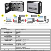 Lecteur de cassette numérique USB mini classique Ezcap218, convertit les cassettes en MP3, enregistrement audio stéréo haute fidélité pour PC et port USB