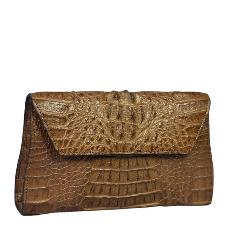 Tas genggam kulit buaya kualitas terbaik tas tangan kulit buaya coklat wanita mode tas pesta untuk wanita