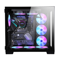 Casing pendingin cair untuk komputer game, casing kabinet komputer kaca Tempered efisiensi tinggi bahan PC, casing pendingin cair untuk komputer game kaca Tempered