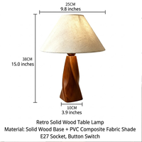 Lampe de chevet moderne en bois massif avec base en spirale en noyer, style mid-century, abat-jour en tissu, pour la décoration de bureau
