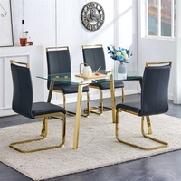 Table à manger rectangulaire avec plateau en verre trempé et pieds en métal doré, adaptée à la pièce
