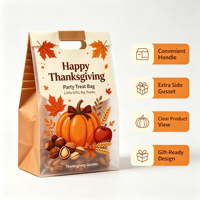 Sac de Thanksgiving avec fenêtre transparente et poignée en papier, sac cadeau à soufflets latéraux, sac pour cadeaux et friandises de fête