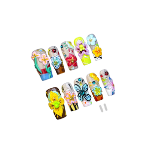 Ongles à presser longs réutilisables ShuangYu personnalisables en acrylique 3D, motif fleur et papillon, forme carrée, hypoallergéniques, application facile, protection renforcée - Product Image 1