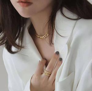 Xu Hướng Mạ Vàng Thép Không Gỉ Rộng Dày <span class=keywords><strong>Figaro</strong></span> Phù Hợp Với Đính Cườm Chuỗi Vòng Cổ Vòng Đeo Tay Trang Sức Set Với Liên Kết Chung Chuỗi - Product Image 3