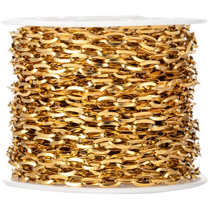 Beveled Oval Link Chain | 18K PVD Gold Stainless Steel Square <b>Wire</b> Chain for DIY Necklace Bracelet Making - Product Image 1