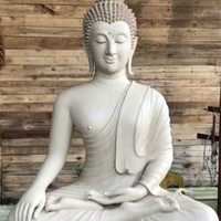 Patung Kwan Im Buddha Guanyin dari Batu Marmer Alam Besar, Ukiran Tangan, Polesan Modern untuk Luar Ruangan