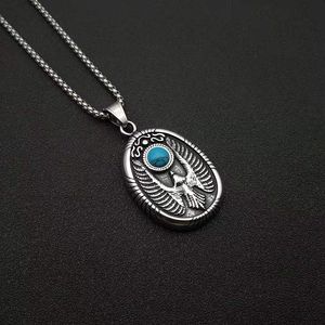 Yunnique – collier avec pendentif aigle en acier inoxydable, incrustation de turquoise, chaîne en argent, pour cadeau - Product Image 1