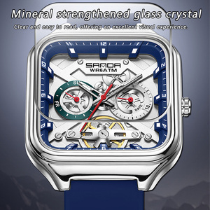 Reloj de Cuarzo Cuadrado para Hombre Sanda 9085, Caja de Aleación de Zinc de 42 mm, Correa de Malla de Acero Inoxidable, Resistente al Agua 5 ATM, Esfera Analógica - Product Image 4