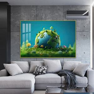 Décoration murale personnalisée pour salle à manger, peinture sur porcelaine avec cristaux naturels verts, cadre artistique avec éclairage LED - Product Image 6