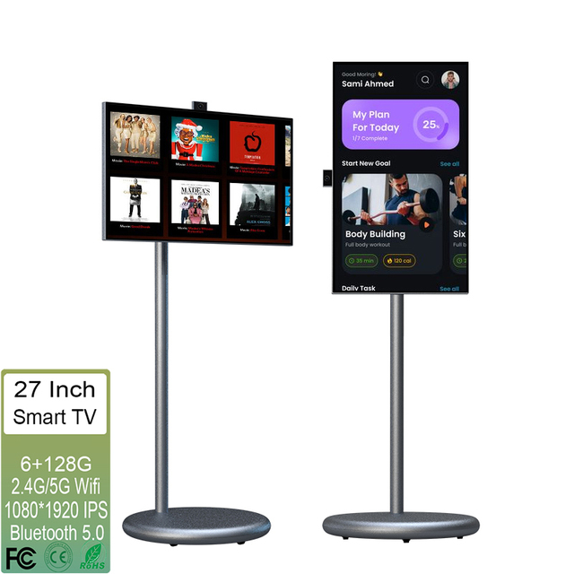 Gray 6Gb+128Gb Android 15 Tv Display on Wheels Interactive Smart Android Tv 27 Inch Portable Touch Screen Smart Tv