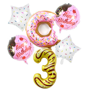 Set de 6 Globos de Aluminio con Forma de Donut y Número, Decoración para el Primer Cumpleaños de Bebé - Product Image 4