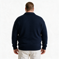 Pull en maille jacquard côtelé à col polo pour homme, motif sapin de Noël bleu, ODM OEM