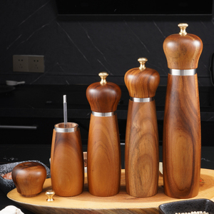 Ensemble moulin à sel et à poivre en bois d'acacia, moulin à poivre en bois avec noyau en céramique réglable pour la cuisine, la cuisson, la salle à manger et la décoration - Product Image 2