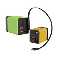 Chargeur rapide GaN 80W 3 ports avec câble rétractable intégré USB-C pour téléphones et ordinateurs portables multi-appareils, prise pliable