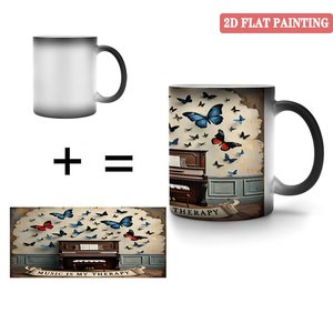 Taza Interactiva que Cambia de Color con el Calor, 11 oz, Cerámica Negra Esmerilada, Taza Mágica con Diseño de Música Terapéutica - Product Image 4