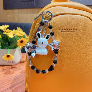Porte-clés créatif en forme de couple de lapins mignons avec chaîne de perles, porte-clés mignon pour sac, cadeau, pendentif pour voiture - Product Image 5