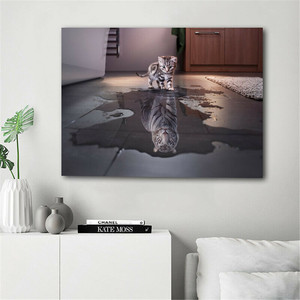 Cat Tiger Reflection Canvas Funny Poster motivazionale Art Print Modern Decor pittura a olio su tela Poster stampa Art Picture - Product Image 1