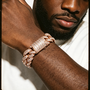 Luxury Rose Gold Diamond <b>Bracelet</b> Baguette Cut Chain Link Geometric Unisex Everyday Wear - Product Image 4