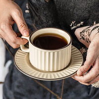 Tasse à latte en céramique côtelée rétro avec poignée, vaisselle rayée pour la maison, le bureau ou comme cadeau