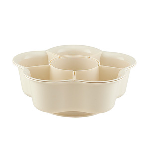Rotating Compartmentalized Vegetable Platter Creamy White 6 Squares <b>Plastic</b> <b>Kitchen</b> Prep Dish Drain Basket for Hot Pot Side - Product Image 5