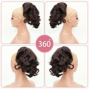 Cola de Caballo Sintética Rizada y Voluminosa, Cola de Caballo Corta con Clip, Moño Despeinado, Flexible, Autoadhesiva, Fibra de Alta Calidad - Product Image 3