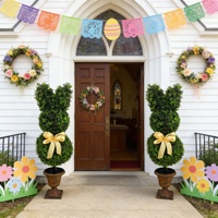 Decoración de Pascua con Lazo en Forma de Conejo, Planta Artificial Desmontable de Plástico Verde, Resistente a los Rayos UV, Reciclable, Alta Simulación