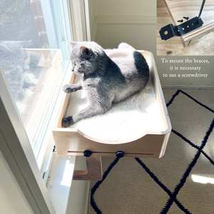 나무 조정 고양이 창 퍼치 고양이 해먹 등반 선반 넓은 공간 고양이 수면 놀이 및 라운징을위한 매트와 행복 - Product Image 1