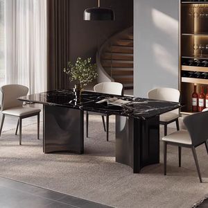 <span class=keywords><strong>Table</strong></span> à manger rectangulaire de luxe moderne avec plateau en pierre frittée noire et base noire - Product Image 3