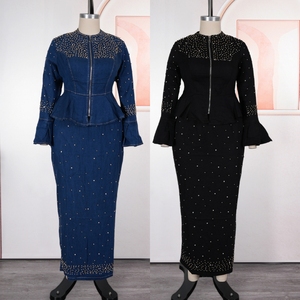 Conjunto de Vestido de <span class=keywords><strong>Fiesta</strong></span> de Dos Piezas de Mezclilla con Pedrería y Cuentas <span class=keywords><strong>para</strong></span> <span class=keywords><strong>Mujer</strong></span>, Modelo J1100, Elegante y Sofisticado, Vestido Formal de Dos Piezas <span class=keywords><strong>para</strong></span> <span class=keywords><strong>Fiesta</strong></span> - Product Image 2