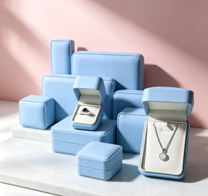 Juego de Cajas para Joyería de Alta Gama, Envueltas en Tela de Cuero Sintético Azul Claro, con Cierre Magnético, Diseño Cuadrado y Rectangular, para Regalo - Product Image 2