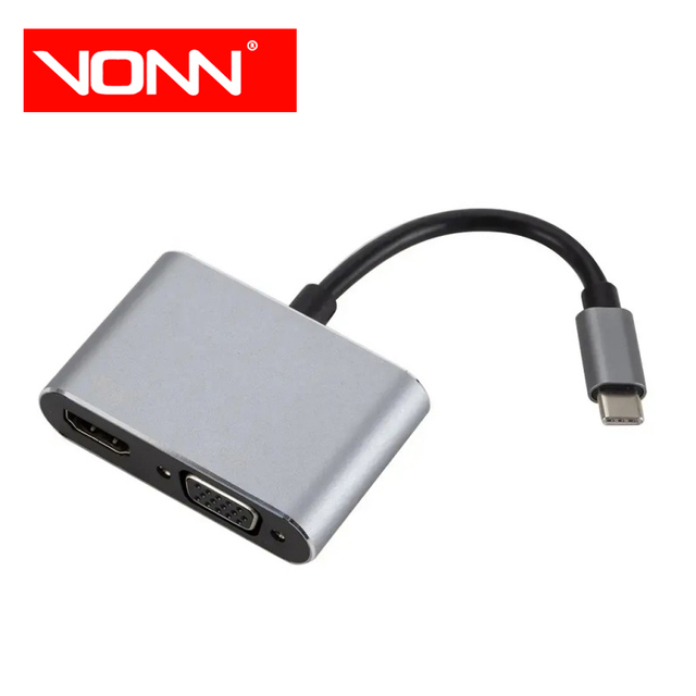 VONN Type-C to HDTV VGA 2-in-1 Adapter 4K USB-C 3.1 Docking Station for Mobile Phones & Laptops (In Stock)