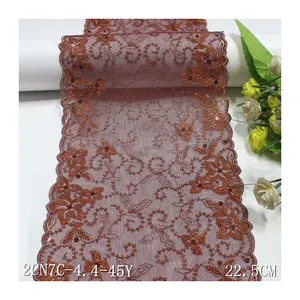 Top Exclusive French Brown Sequins Lace Trim Flower Embroidery Lace Fabric